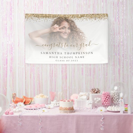 Gouden Glitter Fotoscript 2024 Afstuderen Banner (Feest)