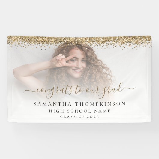 Gouden Glitter Fotoscript 2024 Afstuderen Banner (Horizontaal)
