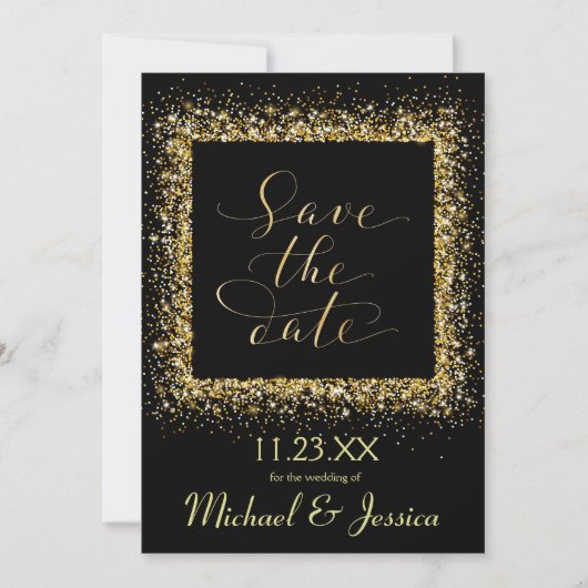 Gouden Glitter Frame - Bewaar de Datum Kaart (Voorkant)