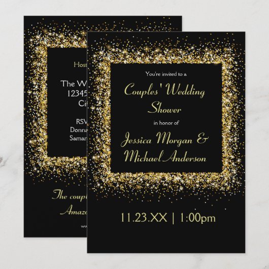 Gouden Glitter Frame - Trouwfeest van koppels Kaart (Voorkant / Achterkant)