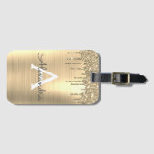 Gouden Glitter Geborsteld Metaal Monogram Naam Bagagelabel (Voorkant (horizontaal))