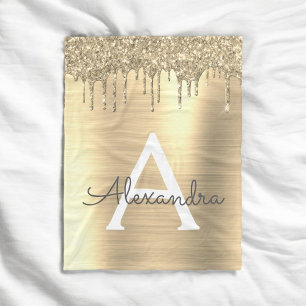 Gouden Glitter Geborsteld Metaal Monogram Naam Fleece Deken
