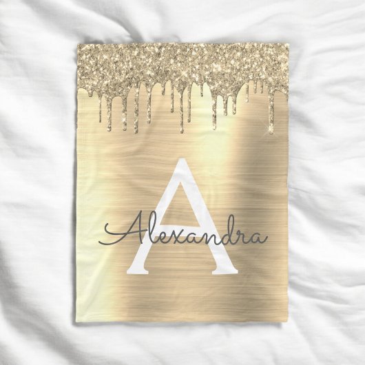 Gouden Glitter Geborsteld Metaal Monogram Naam Fleece Deken
