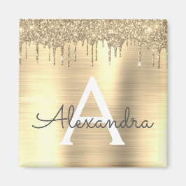Gouden Glitter Geborsteld Metaal Monogram Naam Magneet