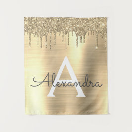 Gouden Glitter Geborsteld Metaal Monogram Naam Wandkleed
