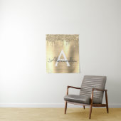 Gouden Glitter Geborsteld Metaal Monogram Naam Wandkleed (In situ)