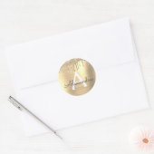 Gouden Glitter Geborsteld Metal Monogram Naam Ronde Sticker (Envelop)