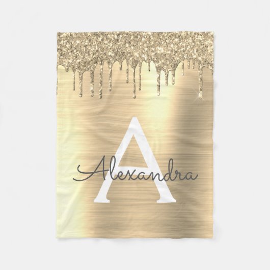 Gouden Glitter Geborsteld Metalen Monogram Naam Fleece Deken (Voorkant)