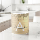 Gouden Glitter Geborsteld Metalen Monogram Naam Koffiemok