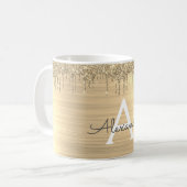 Gouden Glitter Geborsteld Metalen Monogram Naam Koffiemok (Voorkant links)