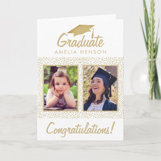 Gouden Glitter Gefeliciteerd Afstuderen 2 Foto Kaart (Voorkant)