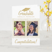 Gouden Glitter Gefeliciteerd Afstuderen 2 Foto Kaart (Gele Bloem)