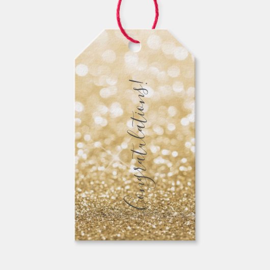 Gouden Glitter Gefeliciteerd Cadeaulabel (Voorkant)