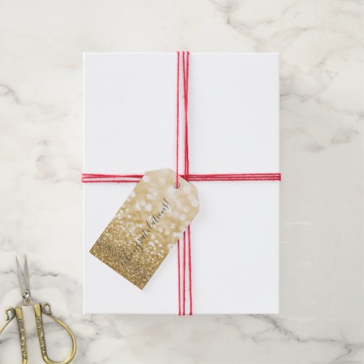 Gouden Glitter Gefeliciteerd Cadeaulabel (Met Touw)