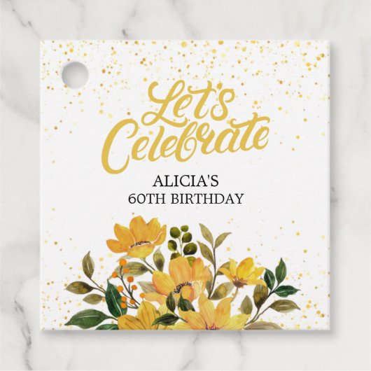 Gouden Glitter Gele Bloemen Verjaardag Bedankjes Labels (Voorkant)