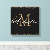 Gouden Glitter Geloof Script Monogram Eerste Lette Canvas Afdruk (Insitu (Houten vloer))