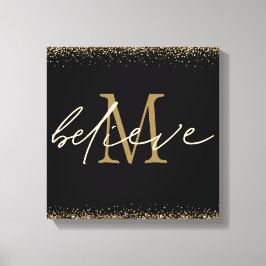 Gouden Glitter Geloof Script Monogram Eerste Lette Canvas Afdruk