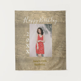 Gouden glitter gelukkige 15e verjaardag foto naam  wandkleed