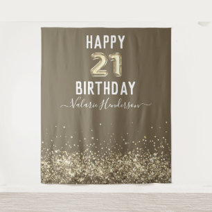 Gouden Glitter Gelukkige 21e Verjaardag Tapijt Wandkleed