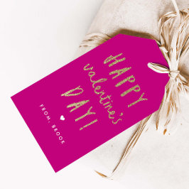 Gouden glitter Gelukkige Valentijnsdag Cadeaulabel