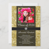 Gouden Glitter Gem Fotoklas van 2025 Afstuderen Kaart (Voorkant)