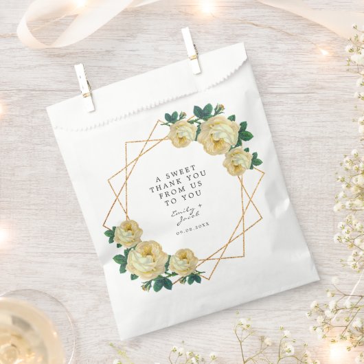 Gouden Glitter Geo Elegante Gele Bloemen Bruiloft Bedankzakje (Geknipt)