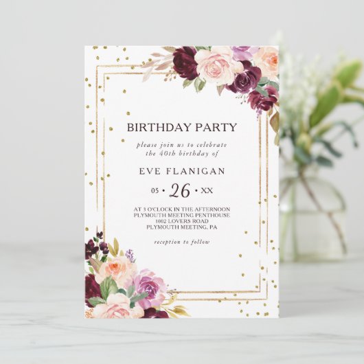 Gouden Glitter Geometrisch Bloemen 40e Verjaardags Kaart (Staand voorkant)