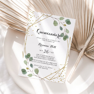 Gouden Glitter Geometrisch Groen Quinceañera Kaart