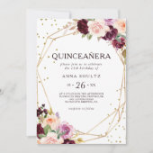 Gouden Glitter Geometrische Bloemen Quinceañera Kaart (Voorkant)