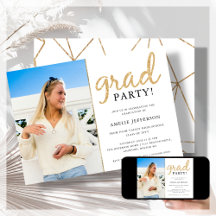 Gouden Glitter Geometrische Foto Afstuderen Invita