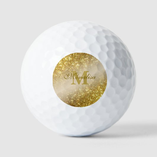 Gouden glitter gepersonaliseerd golfballen (Voorkant)