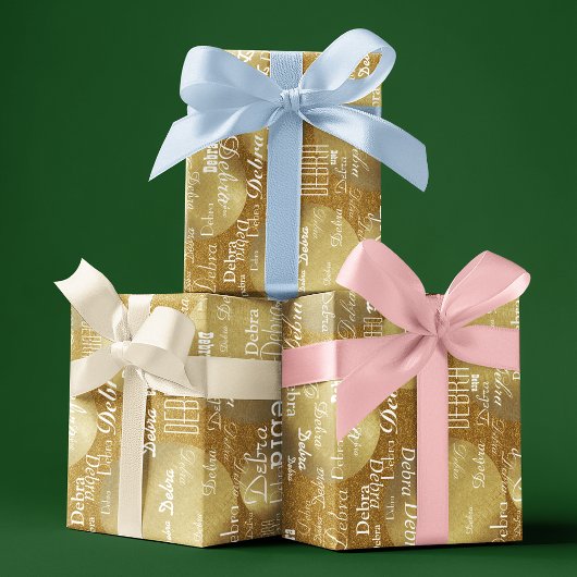 Gouden Glitter gepersonaliseerd naampatroon Cadeaupapier