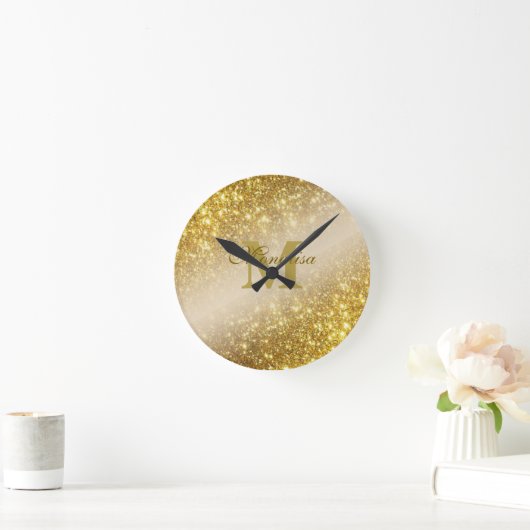 Gouden glitter gepersonaliseerd ronde klok (Huis)