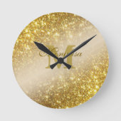 Gouden glitter gepersonaliseerd ronde klok (Voorkant)