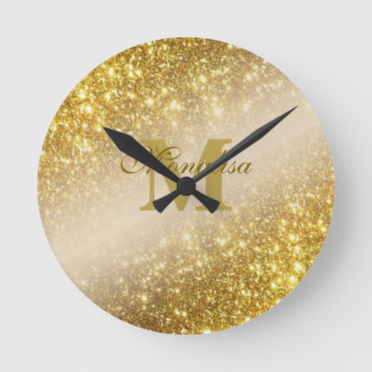 Gouden glitter gepersonaliseerd ronde klok (Voorkant)