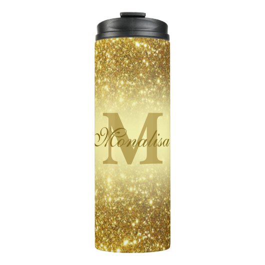Gouden glitter gepersonaliseerd thermosbeker (Voorkant)