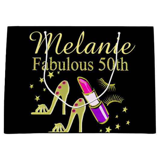 GOUDEN GLITTER GEPERSONALISEERDE 50E VERJAARDAG CA LARGE CADEAUTASJE (Voorkant)