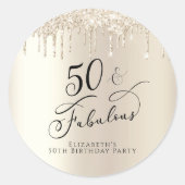 Gouden Glitter Gepersonaliseerde 50ste Verjaardag Ronde Sticker (Voorkant)