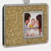 Gouden Glitter Gepersonaliseerde Foto Verzilverd Omlijst Ornament (Rechts)