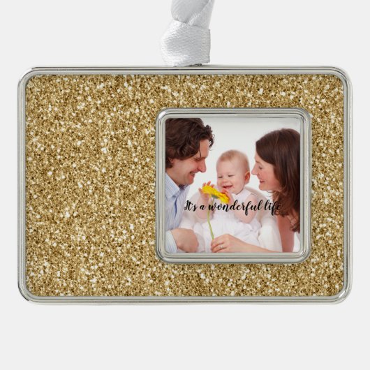 Gouden Glitter Gepersonaliseerde Foto Verzilverd Omlijst Ornament (Voorkant)