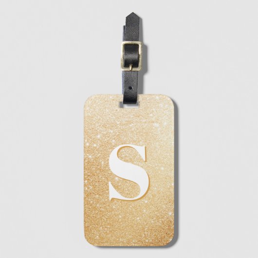 Gouden Glitter Gepersonaliseerde Monogrammed Bagag Bagagelabel (Voorkant (verticaal))