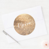 Gouden Glitter Gepersonaliseerde Witte Cursieve Le Ronde Sticker (Envelop)