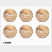 Gouden Glitter Gepersonaliseerde Witte Cursieve Le Ronde Sticker (Vel)