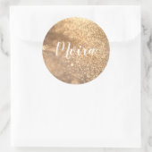 Gouden Glitter Gepersonaliseerde Witte Cursieve Le Ronde Sticker (Tas)