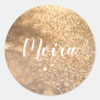 Gouden Glitter Gepersonaliseerde Witte Cursieve Le Ronde Sticker