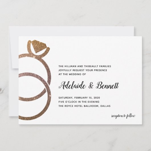 Gouden Glitter gestapelde ringen Moderne bruiloft Kaart (Voorkant)