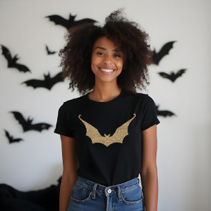 Gouden glitter gestileerde vleermuis Halloween Tri-Blend Shirt