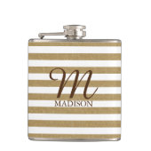 Gouden glitter gestreepte kolf met monogram heupfles (Voorkant)