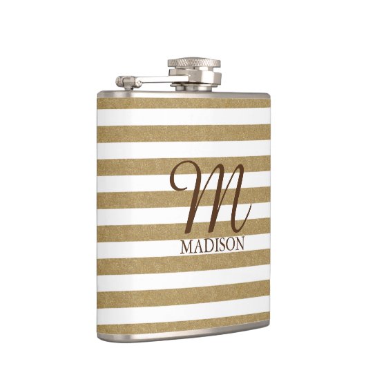 Gouden glitter gestreepte kolf met monogram heupfles (Rechts)