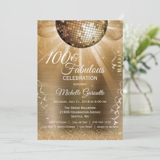 Gouden Glitter Glam 100 en Fabulous Disco Ball Kaart (Staand voorkant)